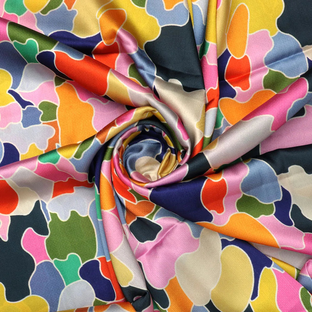 Seamless Rainbow Marble Art Digital Printed Fabric - Japan Satin – 09 a