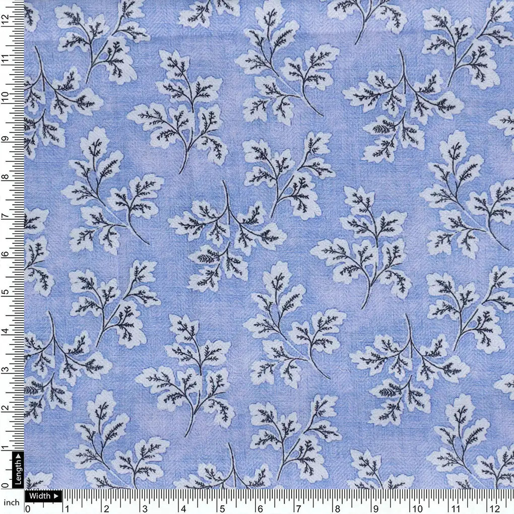 Light Blue Leaves Pashmina Printed Fabric – 0l2a0011a