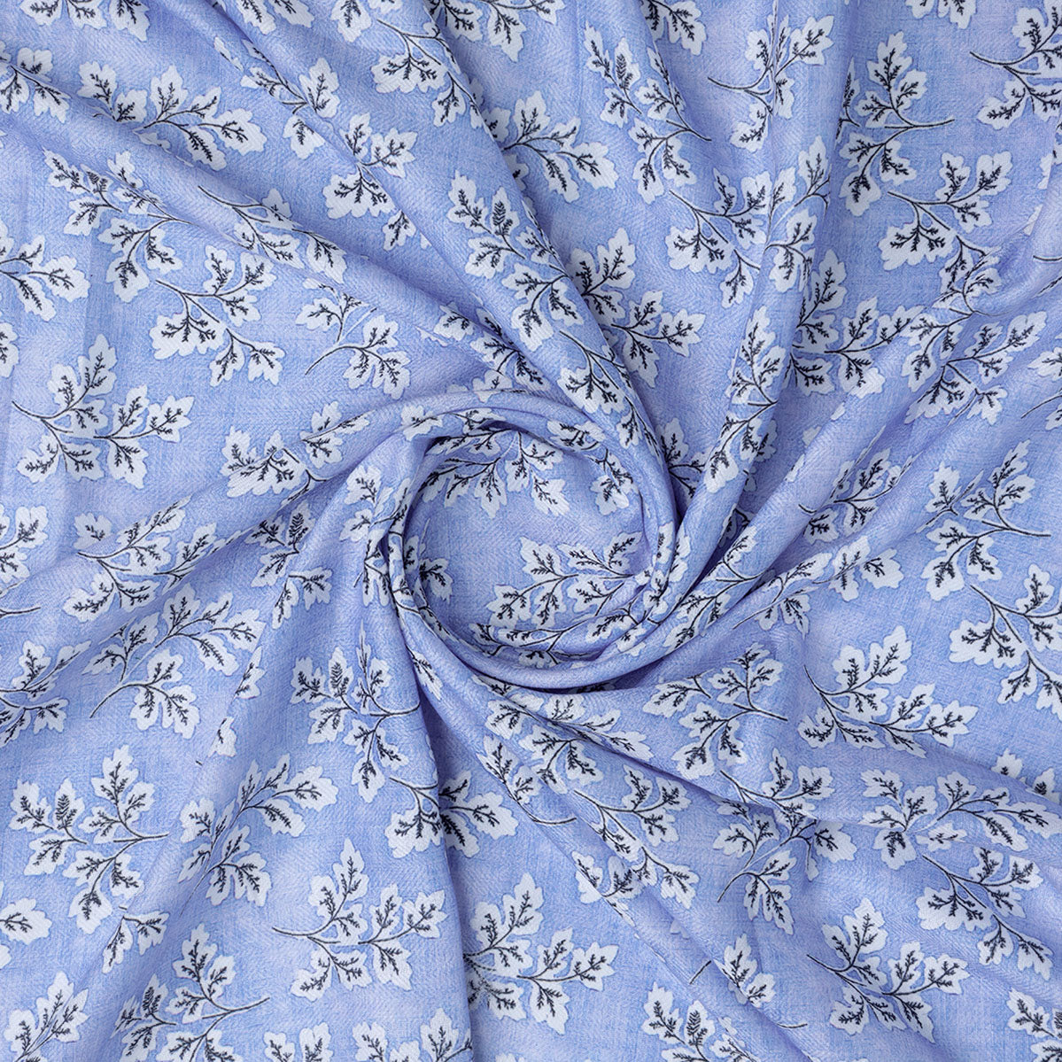 Light Blue Leaves Pashmina Printed Fabric
