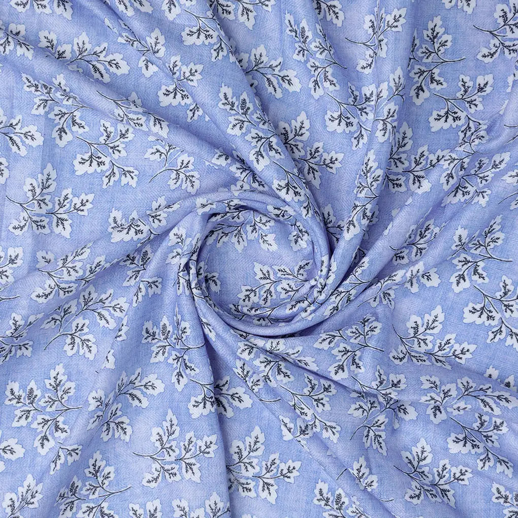 Light Blue Leaves Pashmina Printed Fabric – 0l2a0012b