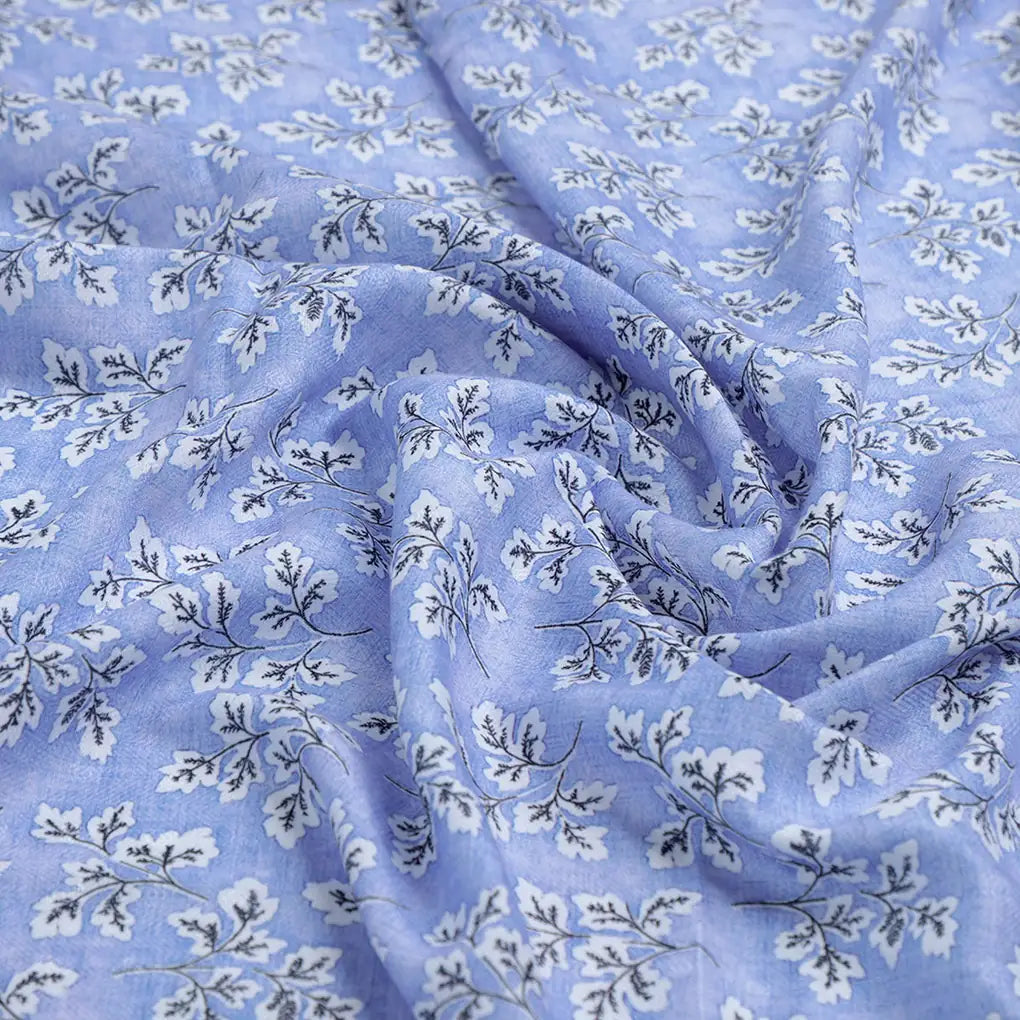 Light Blue Leaves Pashmina Printed Fabric – 0l2a0013c