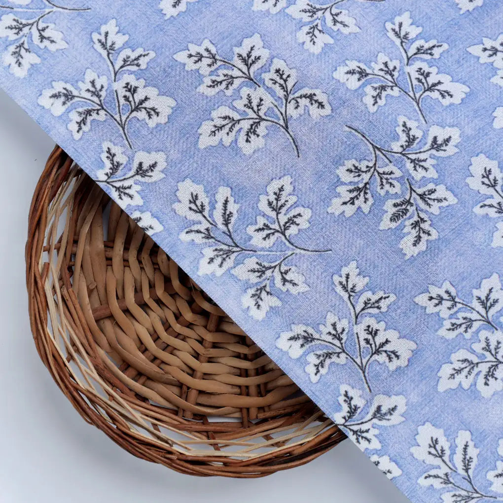 Light Blue Leaves Pashmina Printed Fabric – 0l2a0014d