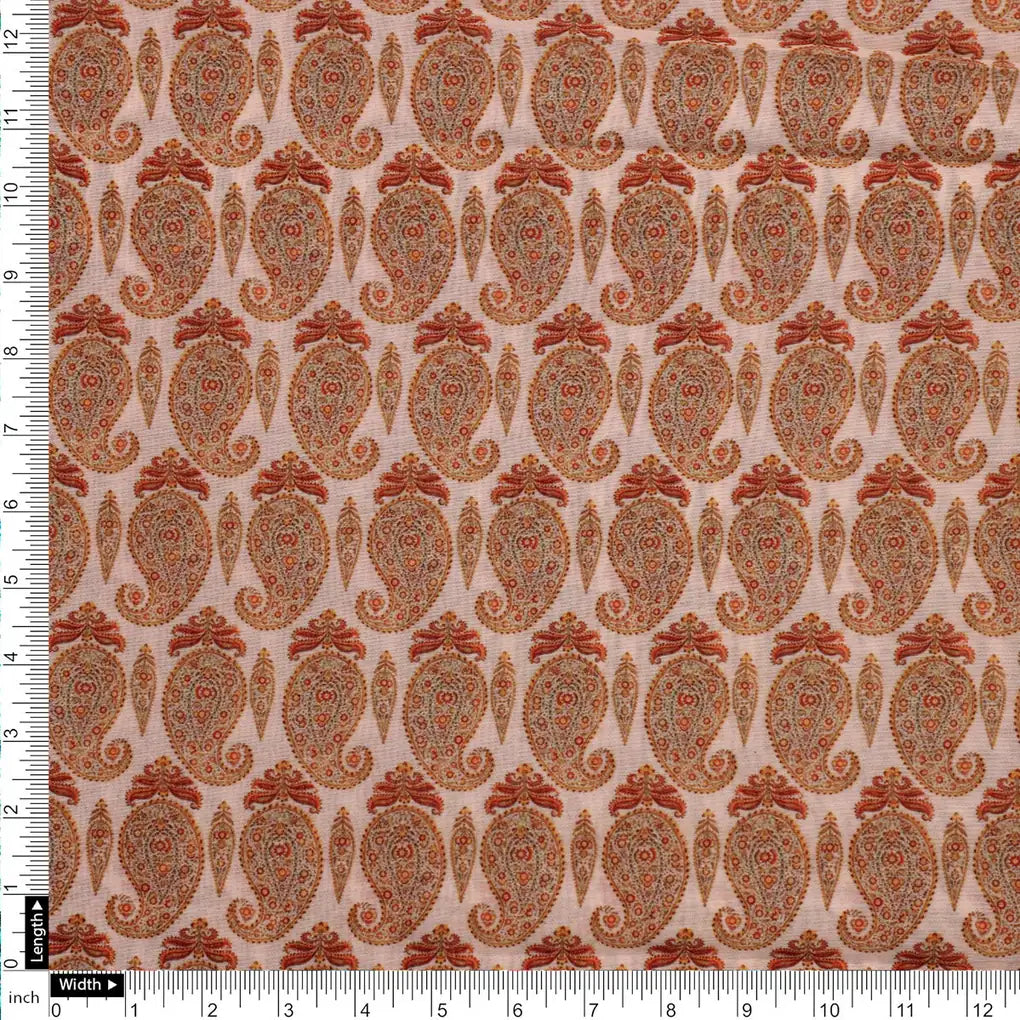 Chanderi Fabric Set 5 Meters Paisley Print Orange And Brown – 0l2a0287copy