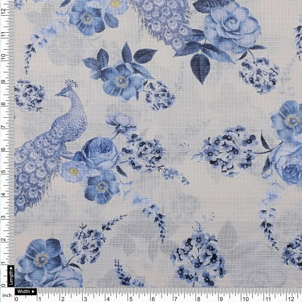 Gorgeous Peacock and Flower Print on Kota Doria Digital Fabric Material – 0l2a0370copy