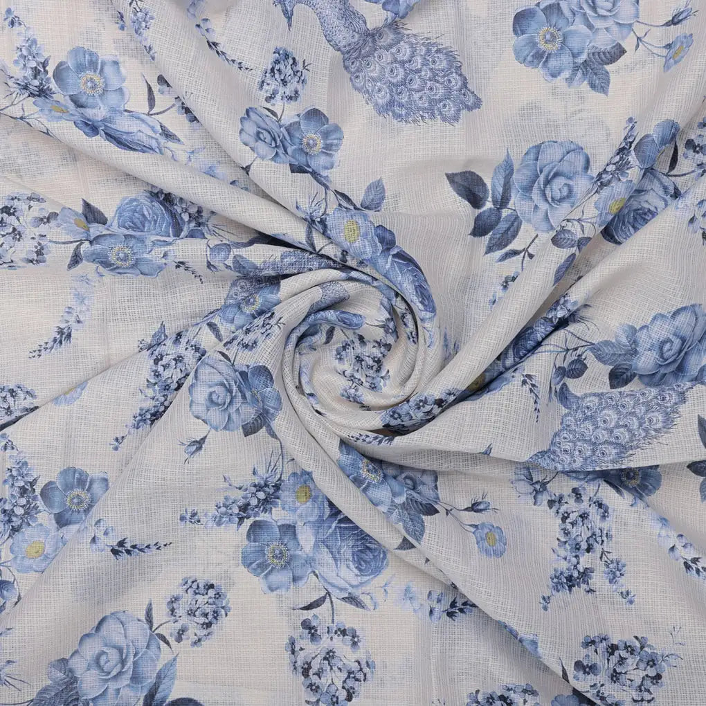 Gorgeous Peacock and Flower Print on Kota Doria Digital Fabric Material – 0l2a0371copy