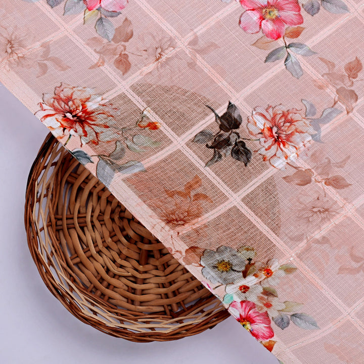 Gorgeous Linen Fabric with Bunch of Flowers Design