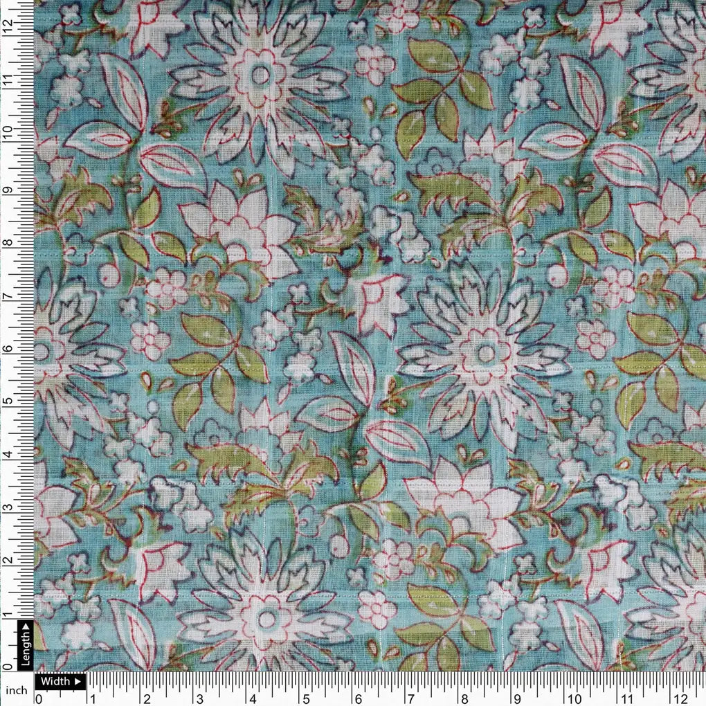 Beautiful Green and White Floral Digital Printed Linen Fabric – 0l2a0402copy