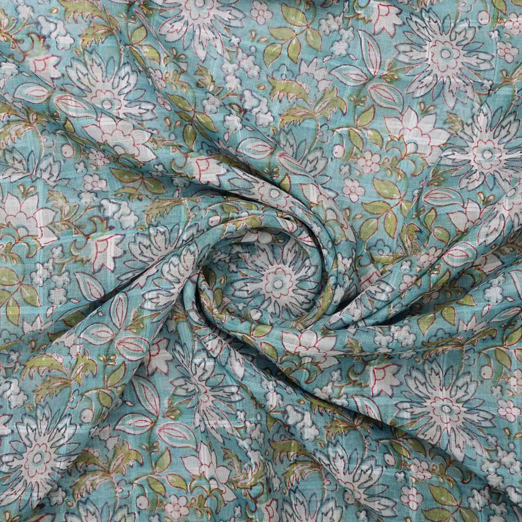Beautiful Green and White Floral Digital Printed Linen Fabric – 0l2a0403copy