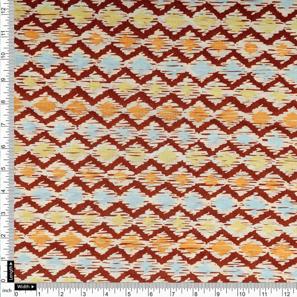 Maroon and Multi Ikat Zigzag Pattern Chinon Fabric – 0l2a0426 copy