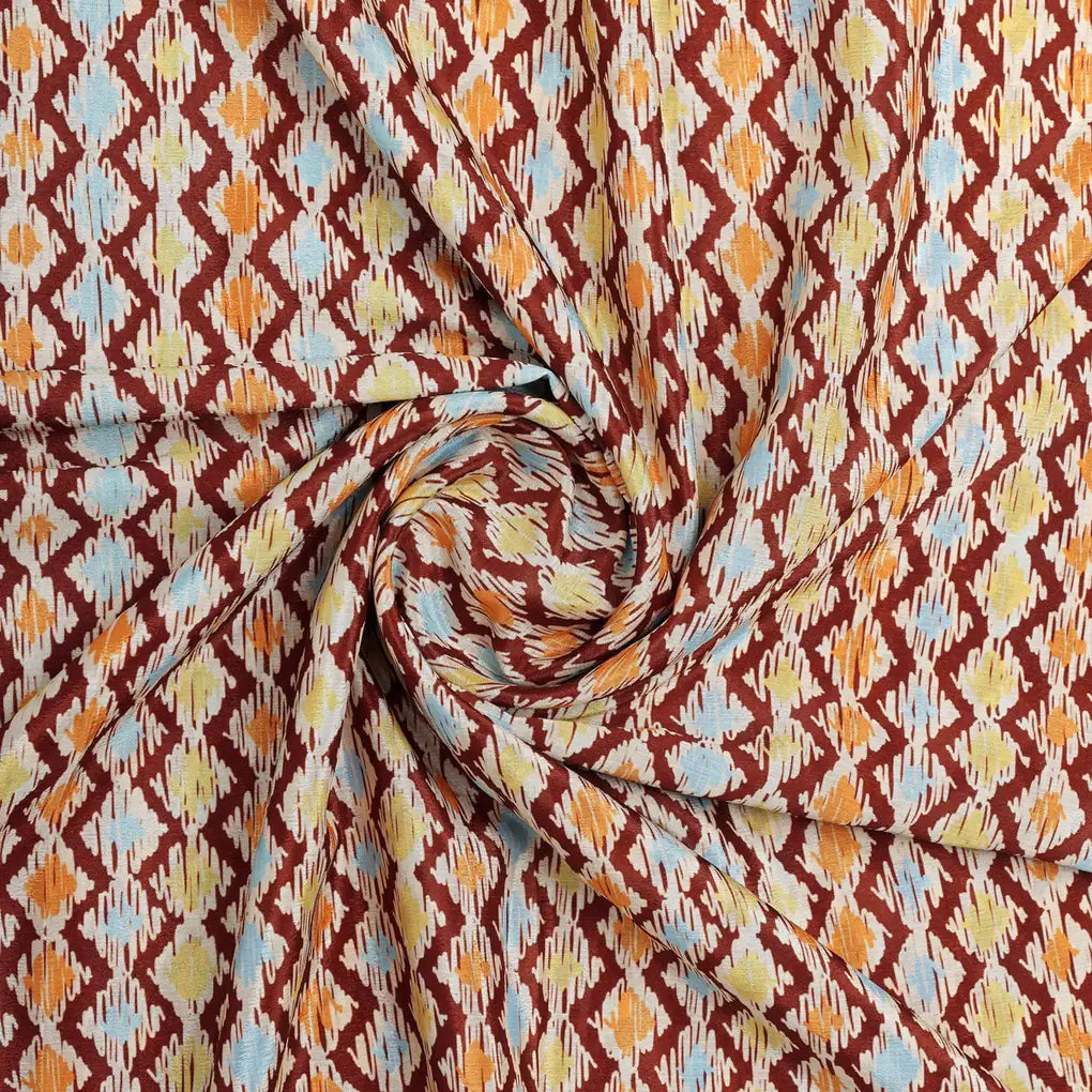 Maroon and Multi Ikat Zigzag Pattern Chinon Fabric – 0l2a0428 copy