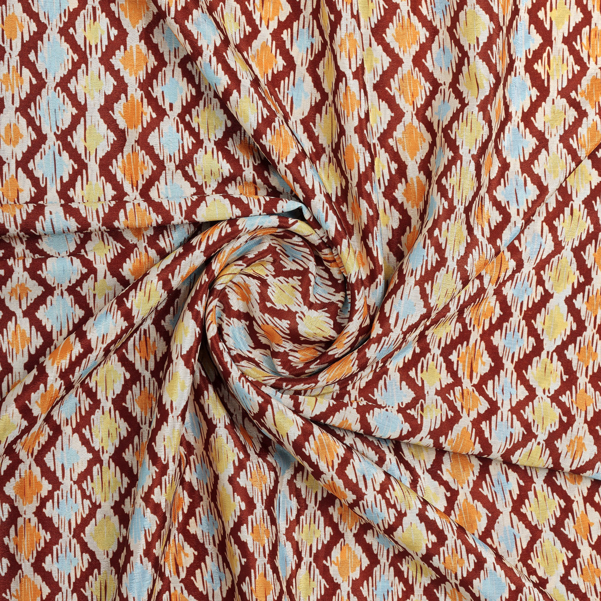 Maroon and Multi Ikat Zigzag Pattern Chinon Fabric