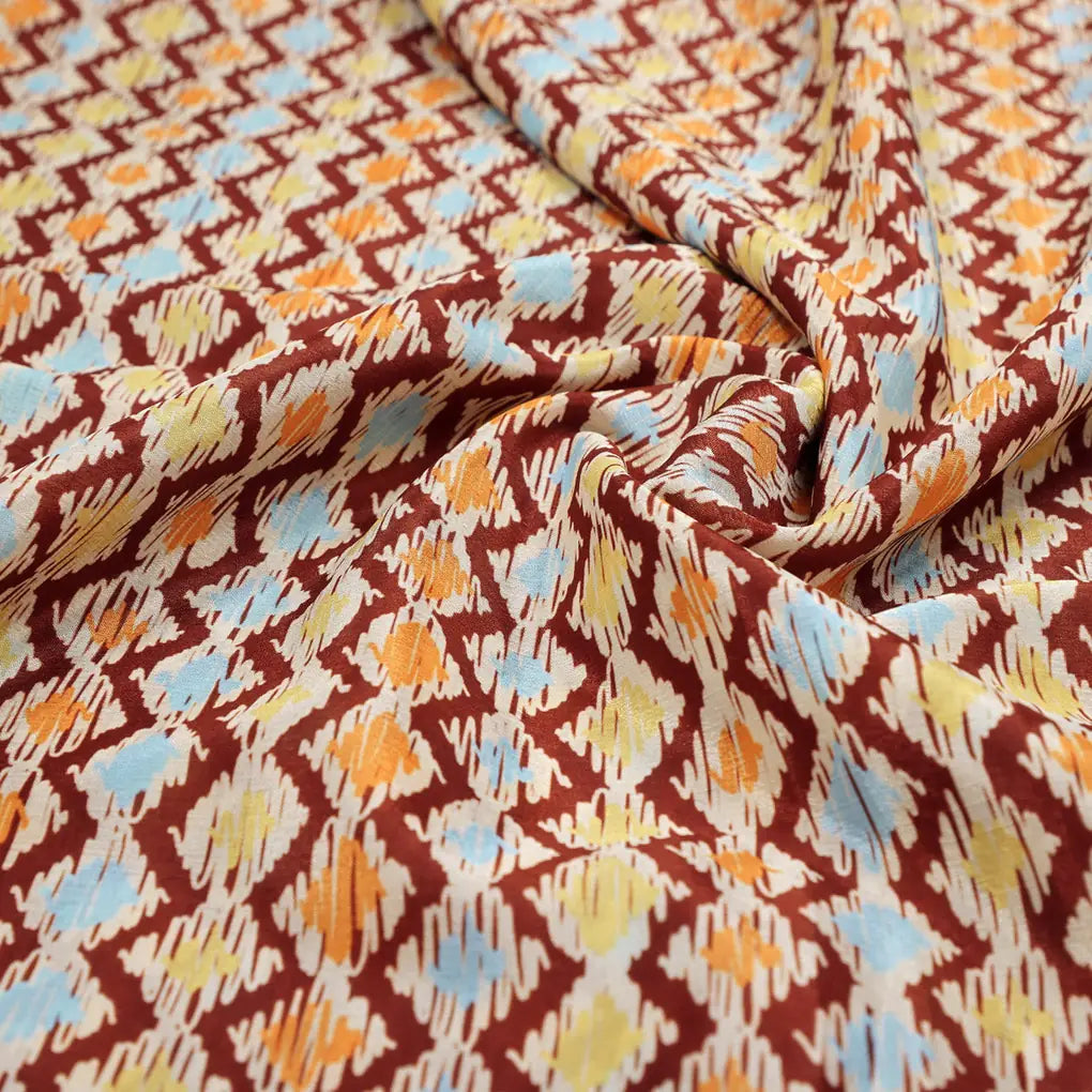 Maroon and Multi Ikat Zigzag Pattern Chinon Fabric – 0l2a0429 copy