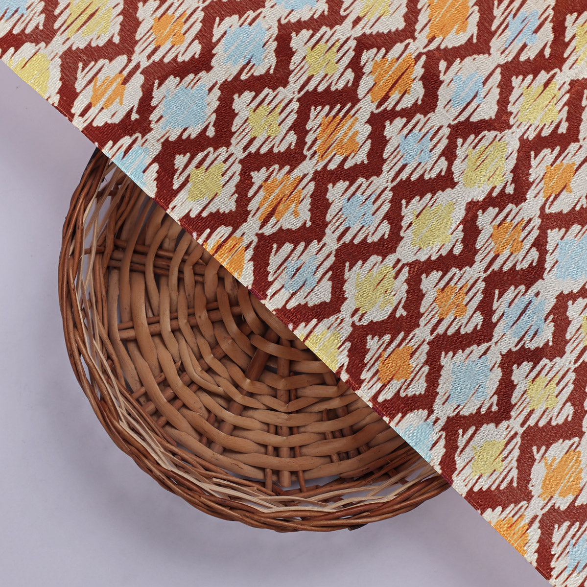 Maroon and Multi Ikat Zigzag Pattern Chinon Fabric