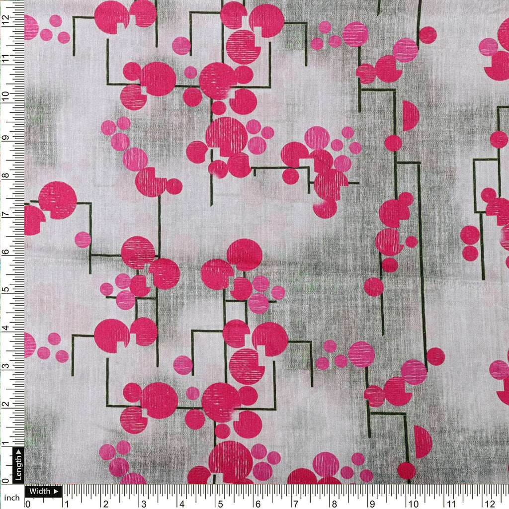 Abstract Magenta Floral & Geometric Lines Chinon Fabric
