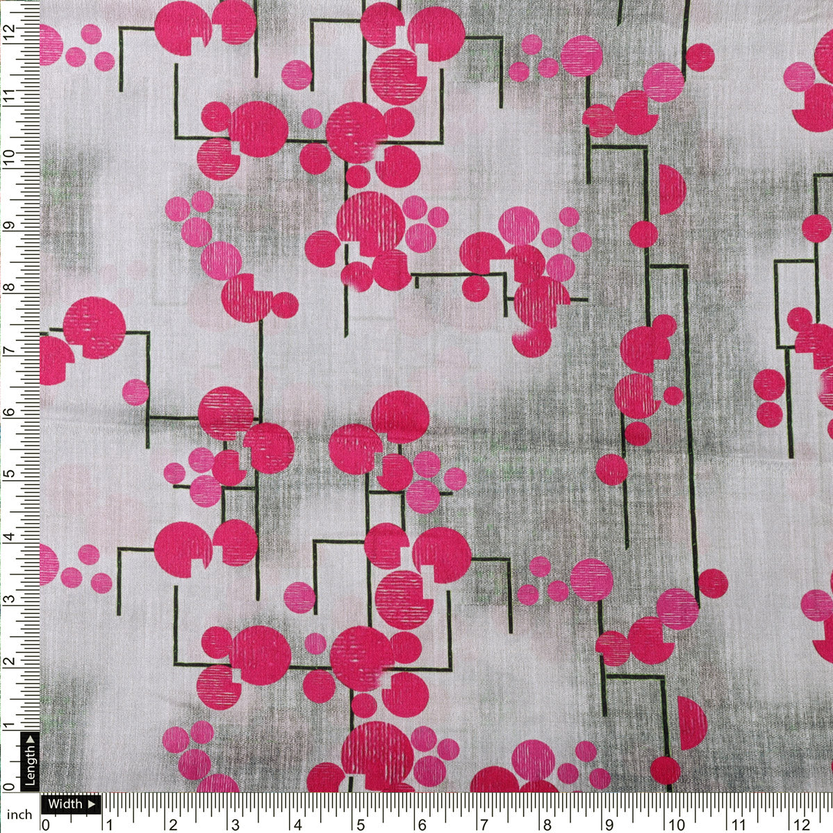 Abstract Magenta Floral & Geometric Lines Chinon Fabric