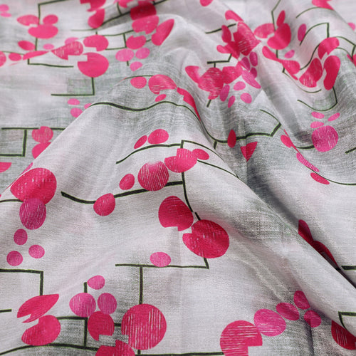 Abstract Magenta Floral & Geometric Lines Chinon Fabric