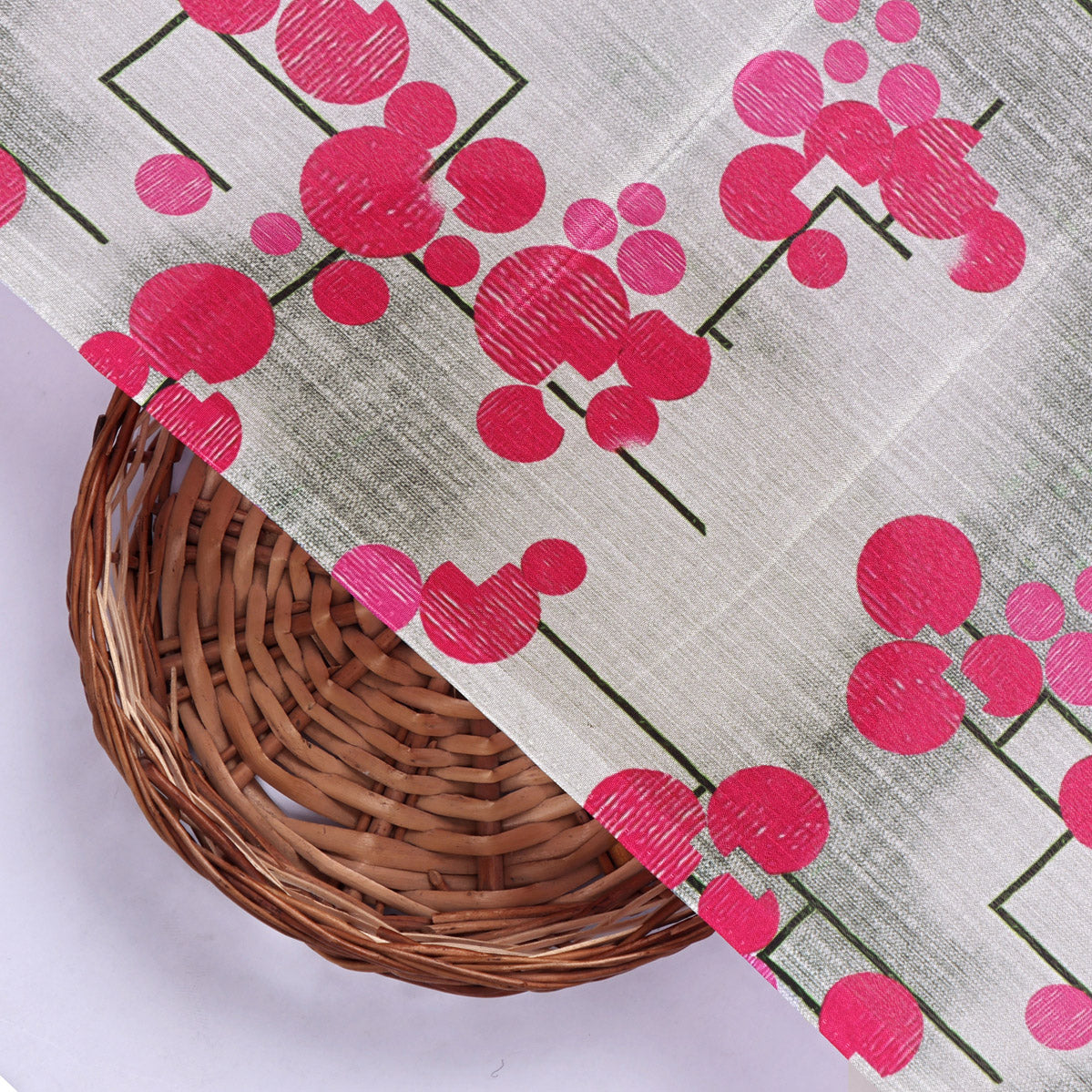 Abstract Magenta Floral & Geometric Lines Chinon Fabric