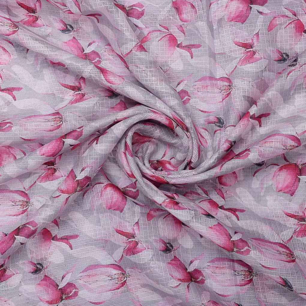 Gorgeous Pink and White Floral Printed Kota Doria Fabric Material – 0l2a0474copy