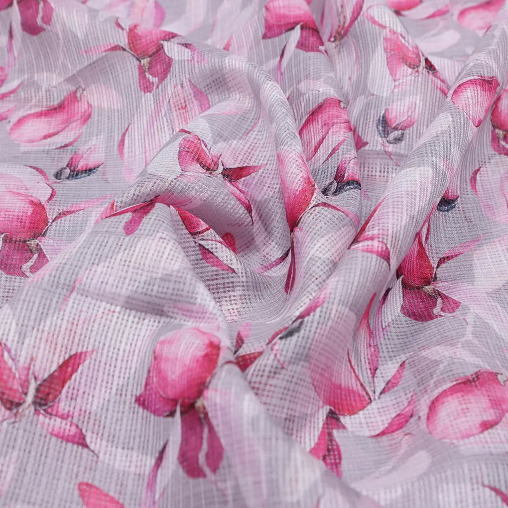 Gorgeous Pink and White Floral Printed Kota Doria Fabric Material – 0l2a0475copy