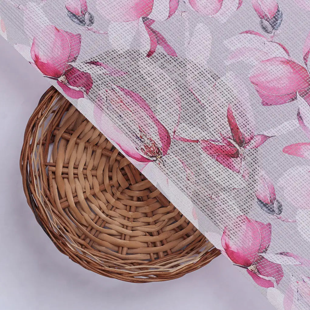 Gorgeous Pink and White Floral Printed Kota Doria Fabric Material – 0l2a0476copy