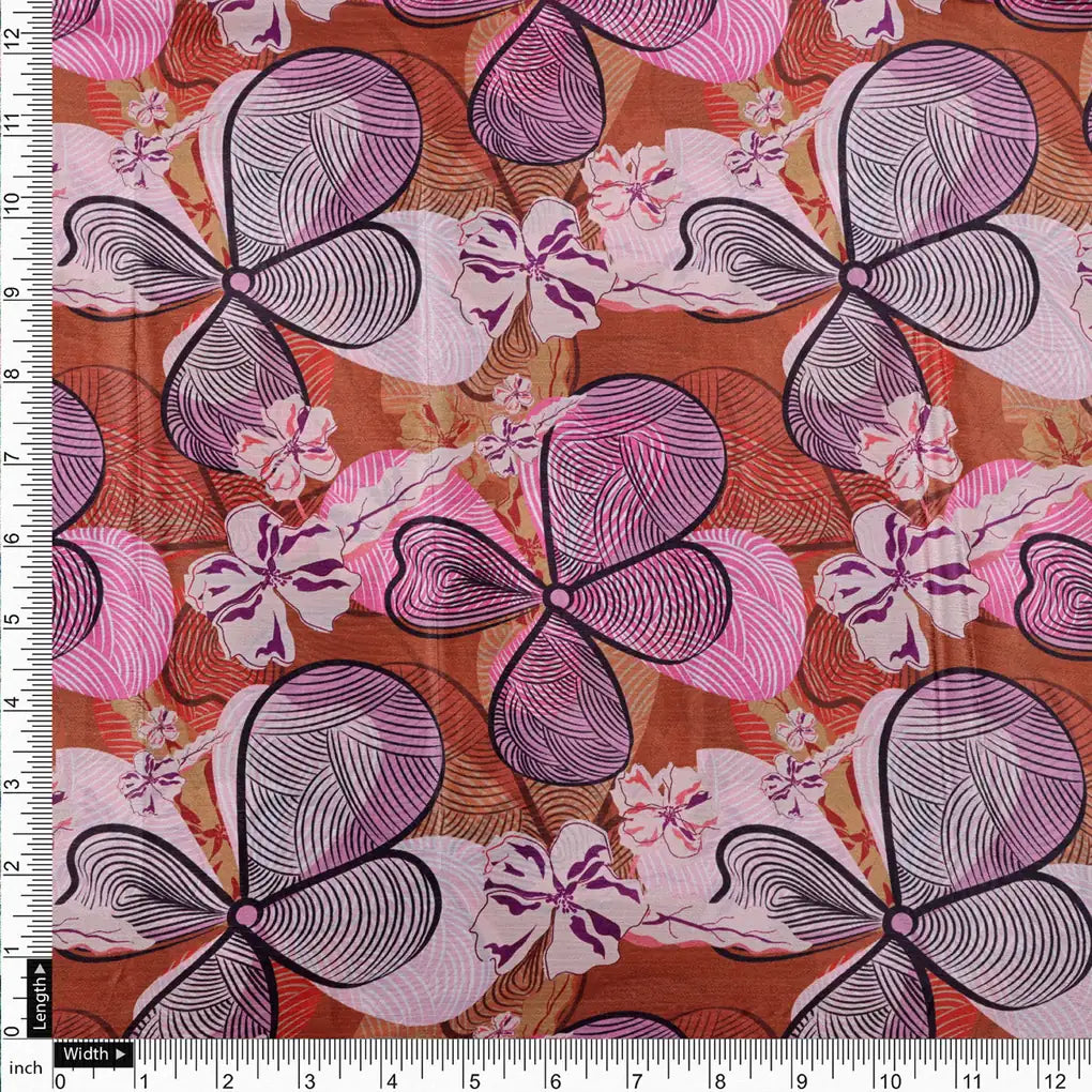 Brown & Pink Stylised Abstract Floral Chinon Fabric – 0l2a0484 copy