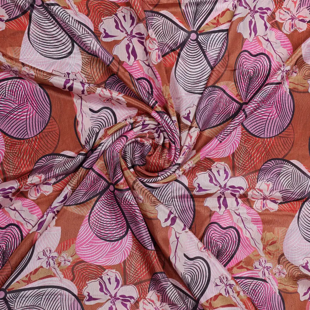Brown & Pink Stylised Abstract Floral Chinon Fabric – 0l2a0485 copy
