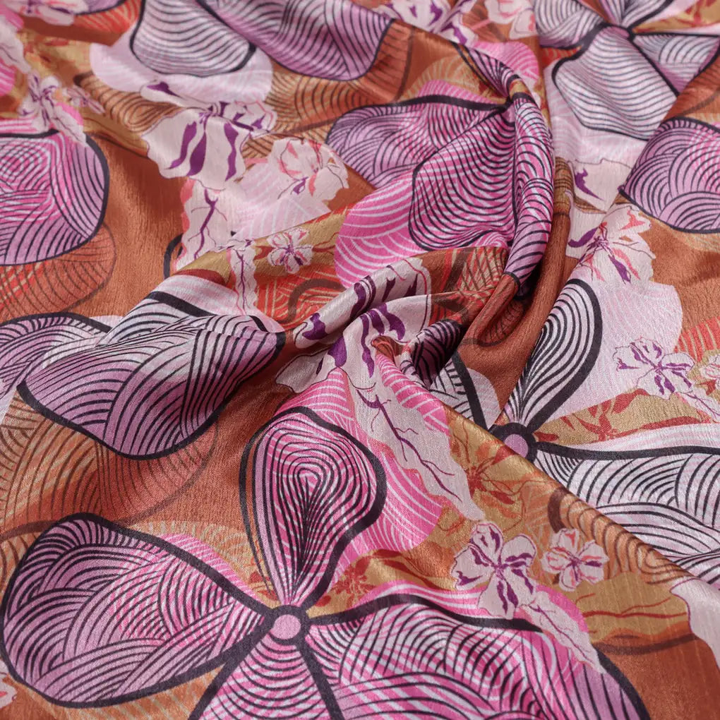 Brown & Pink Stylised Abstract Floral Chinon Fabric – 0l2a0486 copy