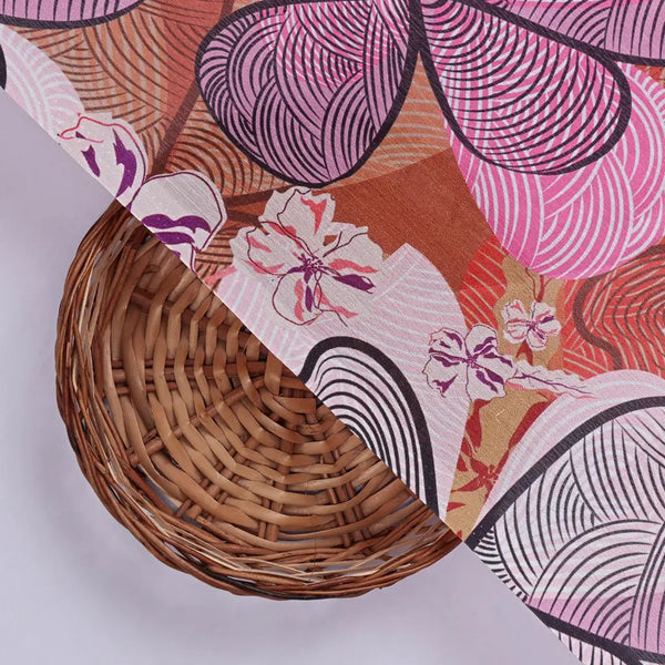 Brown & Pink Stylised Abstract Floral Chinon Fabric – 0l2a0487 copy - alternate view