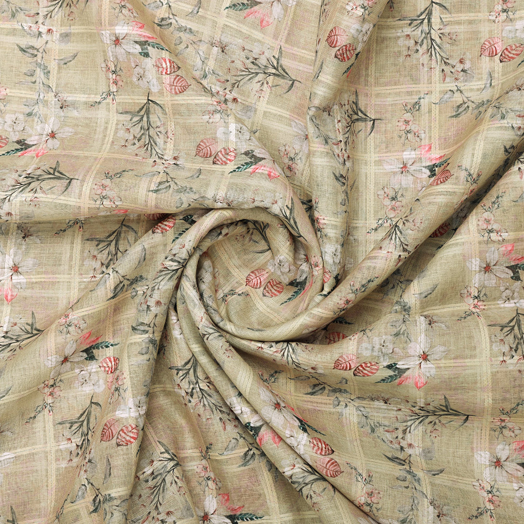 Gorgeous Velly Linen Fabric with Stunning Floral and Leaves Design