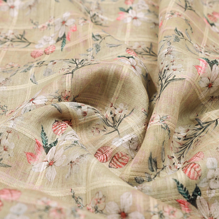 Gorgeous Velly Linen Fabric with Stunning Floral and Leaves Design