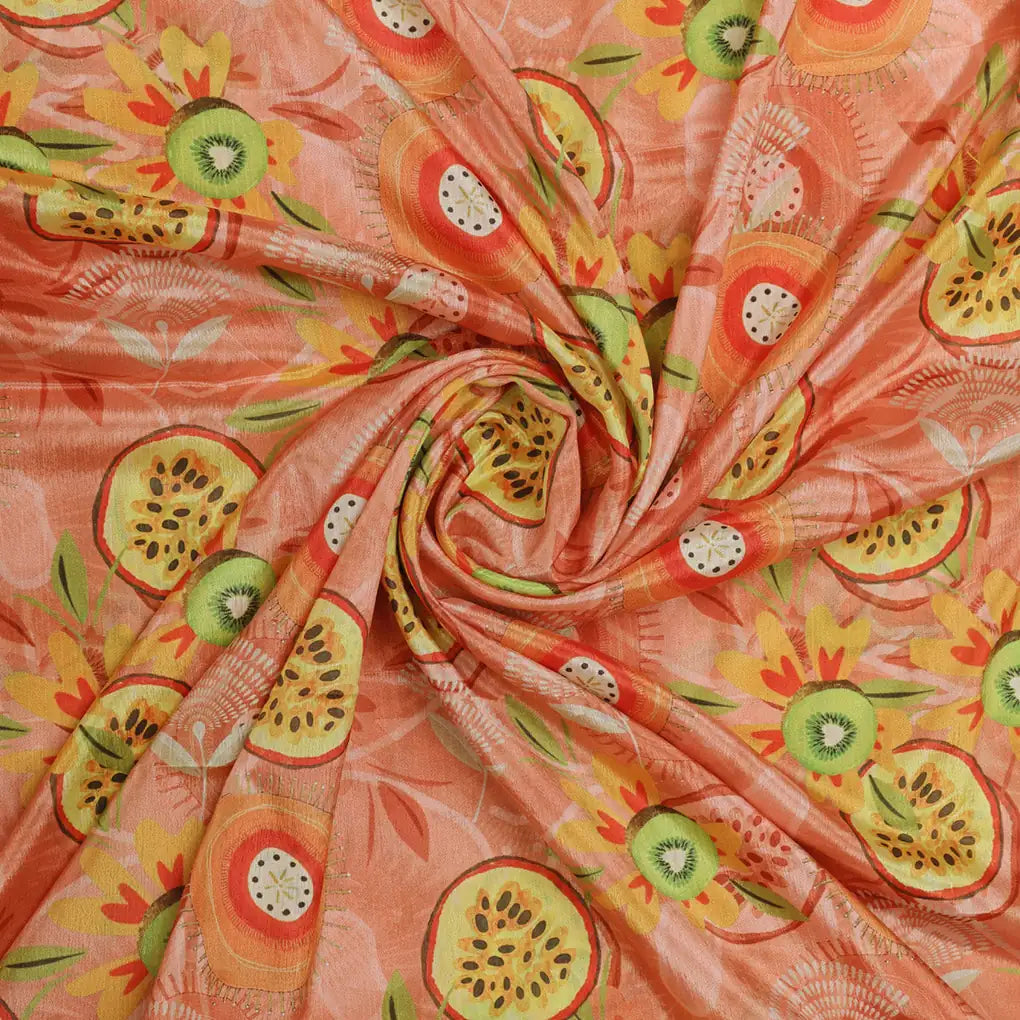 Tropical Kiwi & Passion Fruit Print Peach Chinon Fabric – 0l2a0524 copy