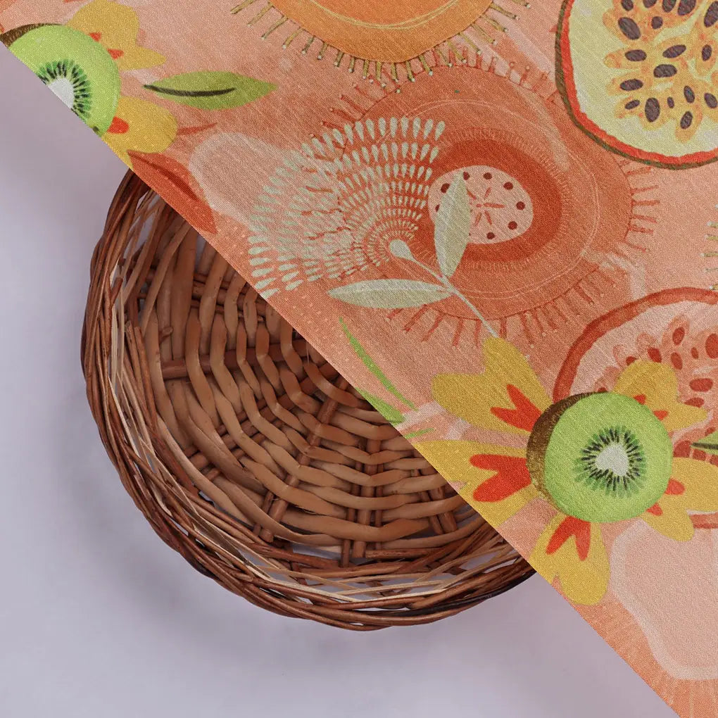 Tropical Kiwi & Passion Fruit Print Peach Chinon Fabric – 0l2a0526 copy