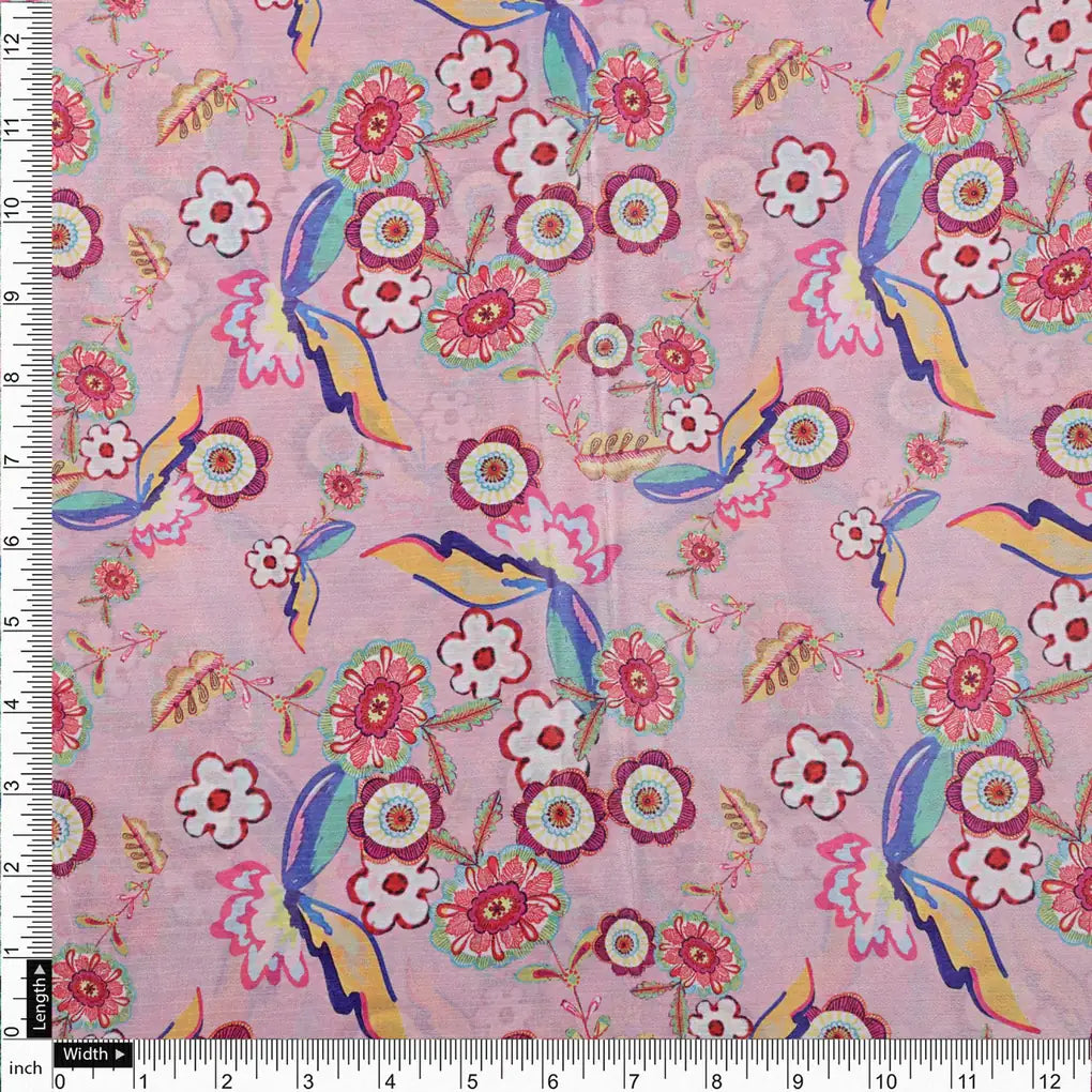 Pink Bohemian Floral & Bird Motif Printed Chinon Fabric – 0l2a0555 copy