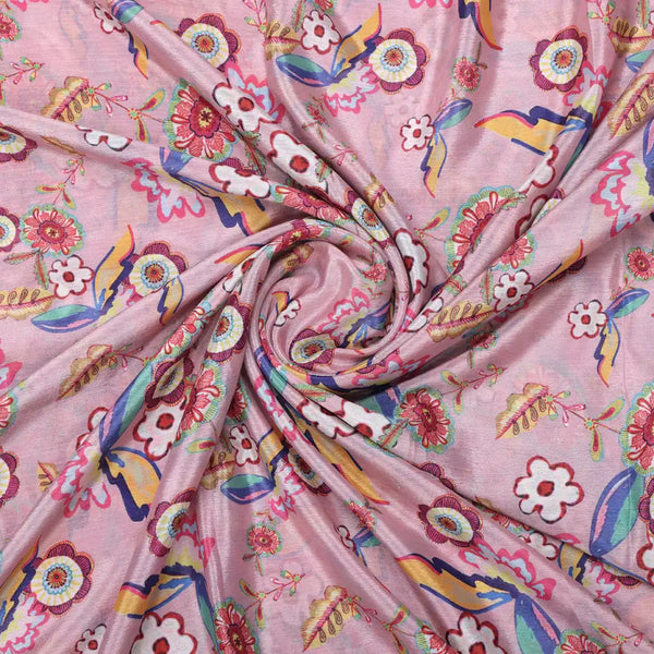 Pink Bohemian Floral & Bird Motif Printed Chinon Fabric – 0l2a0556 copy - alternate view