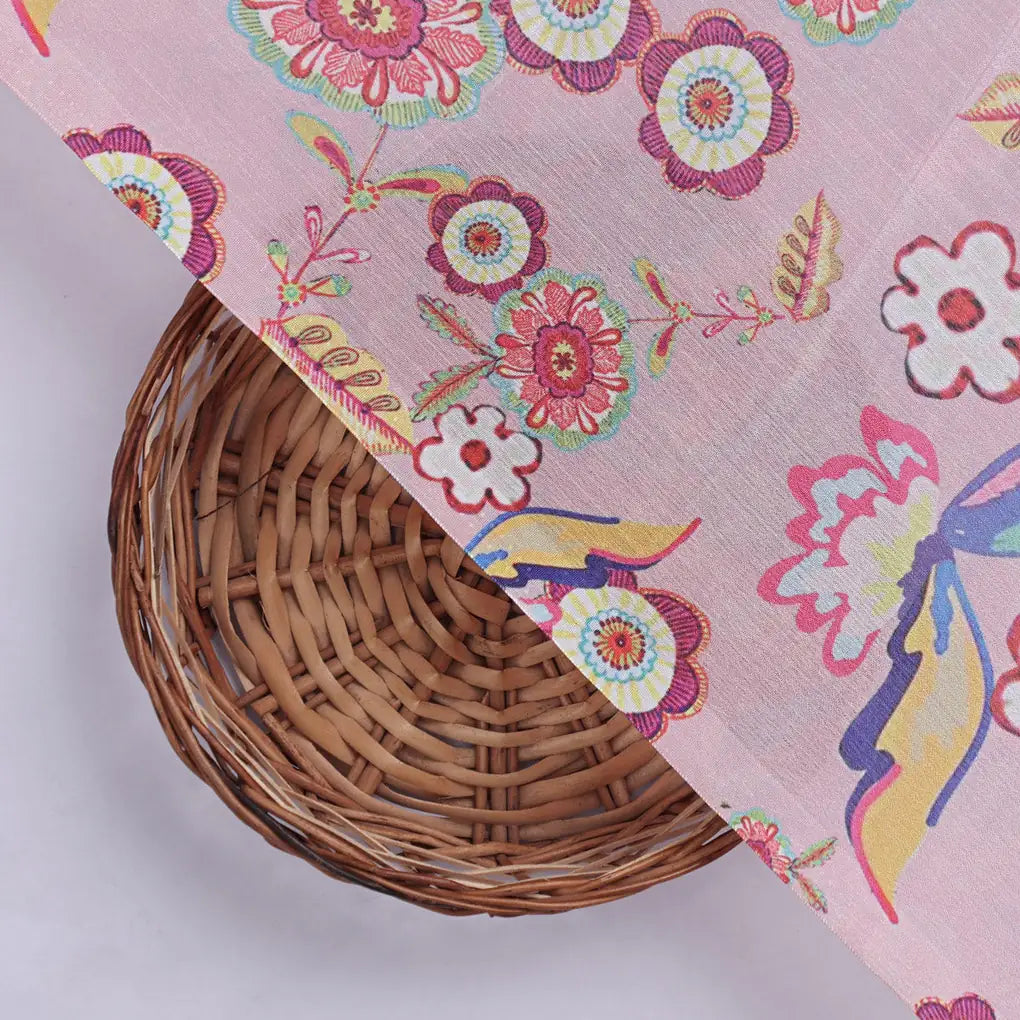 Pink Bohemian Floral & Bird Motif Printed Chinon Fabric – 0l2a0558 copy