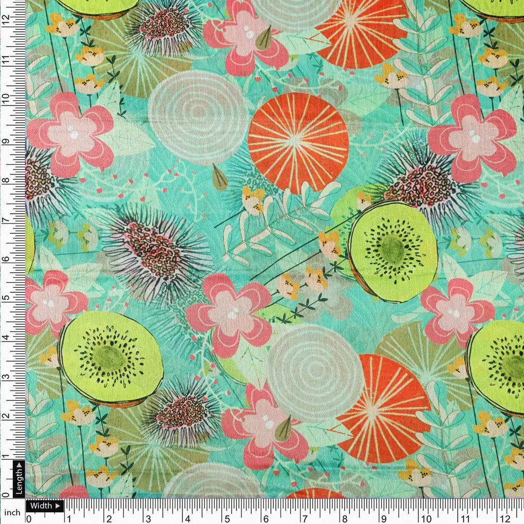 Sea Green Tropical Fruit & Floral Print Chinon Fabric – 0l2a0560 copy