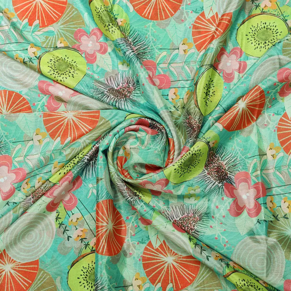 Sea Green Tropical Fruit & Floral Print Chinon Fabric – 0l2a0561 copy