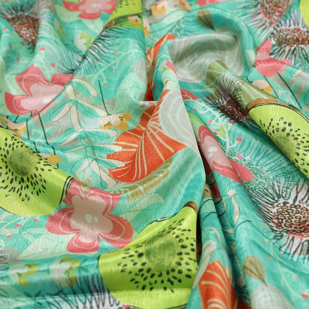 Sea Green Tropical Fruit & Floral Print Chinon Fabric – 0l2a0562 copy