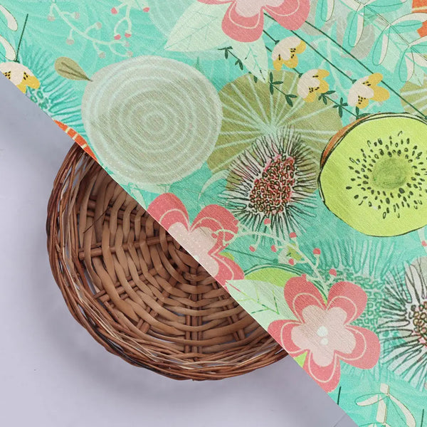 Sea Green Tropical Fruit & Floral Print Chinon Fabric – 0l2a0563 - alternate view