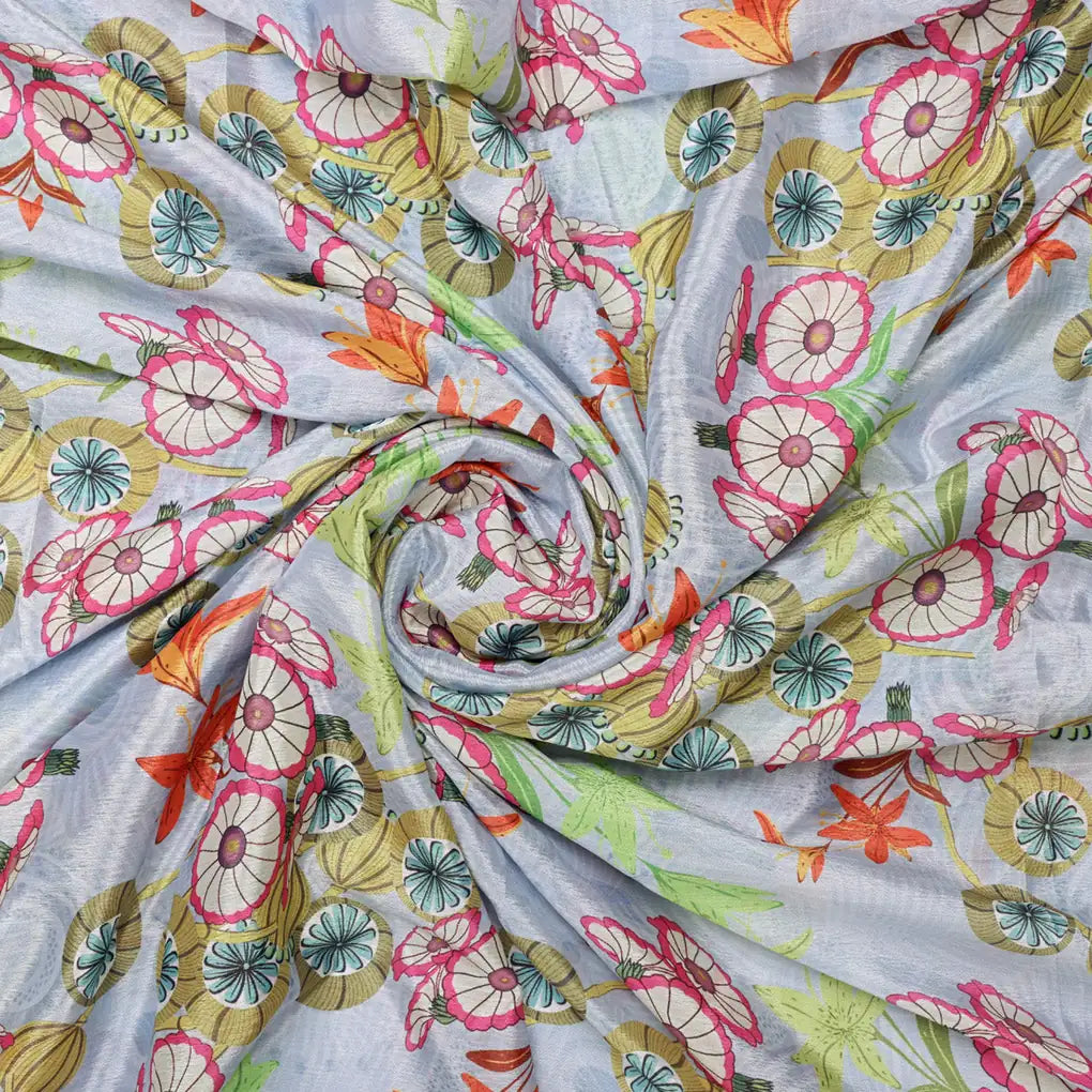 Pastel Blue Chinon Fabric with Colourful Floral Print – 0l2a0607 copy