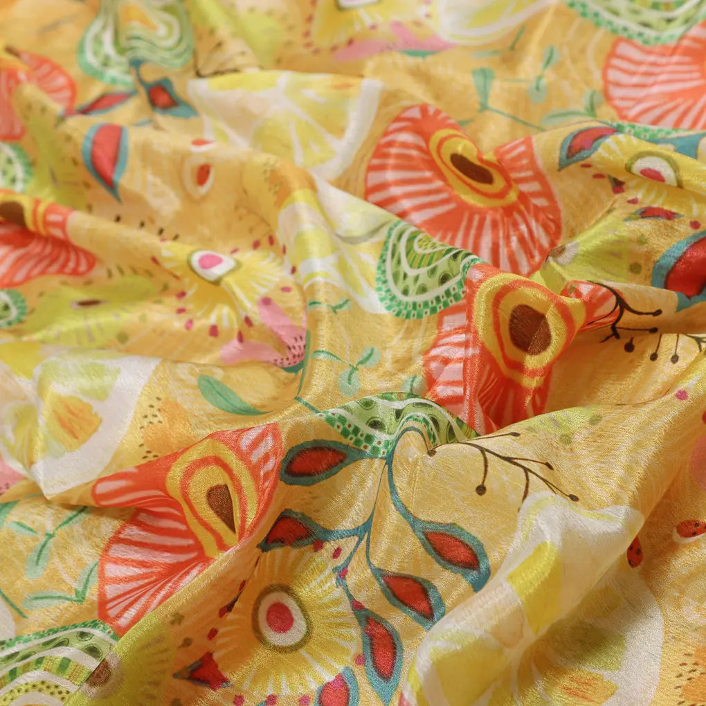 Vibrant Yellow Abstract Floral Design Premium Chinon Fabric – 0l2a0618 copy