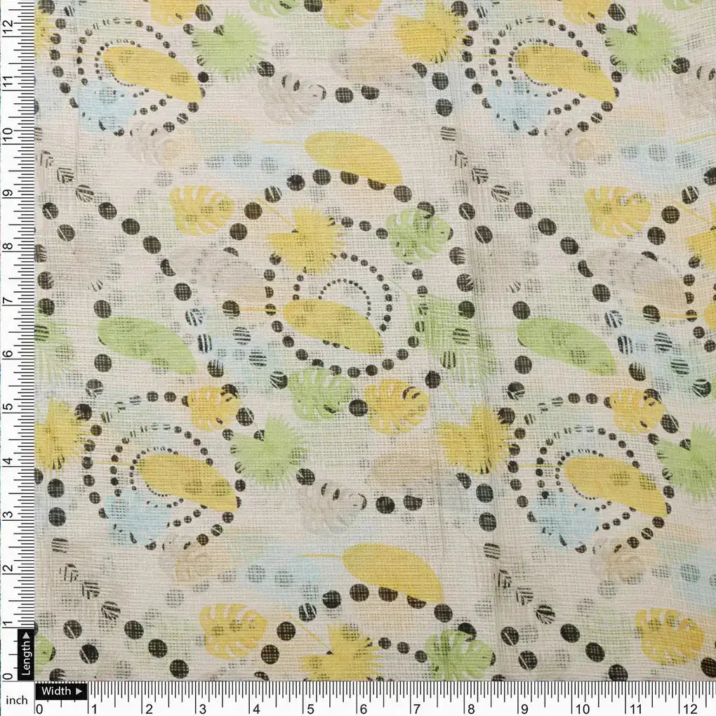 Gorgeous Kota Doria Fabric with Eye-Catching Feathers Print in Vibrant Yellow and Green – 0l2a0636copy