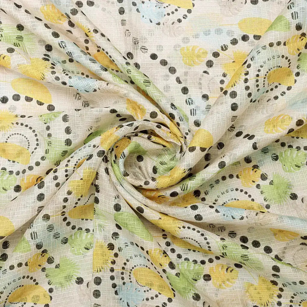 Gorgeous Kota Doria Fabric with Eye-Catching Feathers Print in Vibrant Yellow and Green – 0l2a0637copy