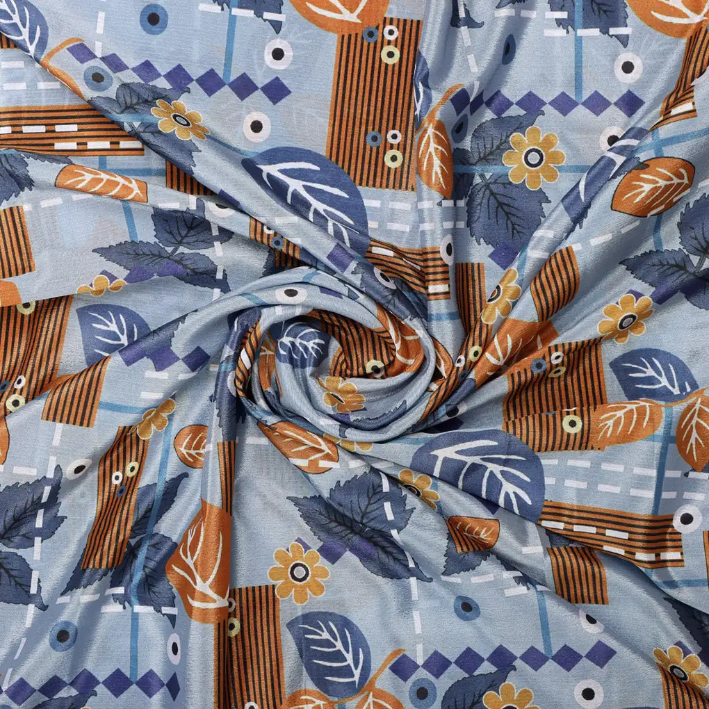 Blue & Orange Floral Geometric Abstract Chinon Fabric – 0l2a0707 copy