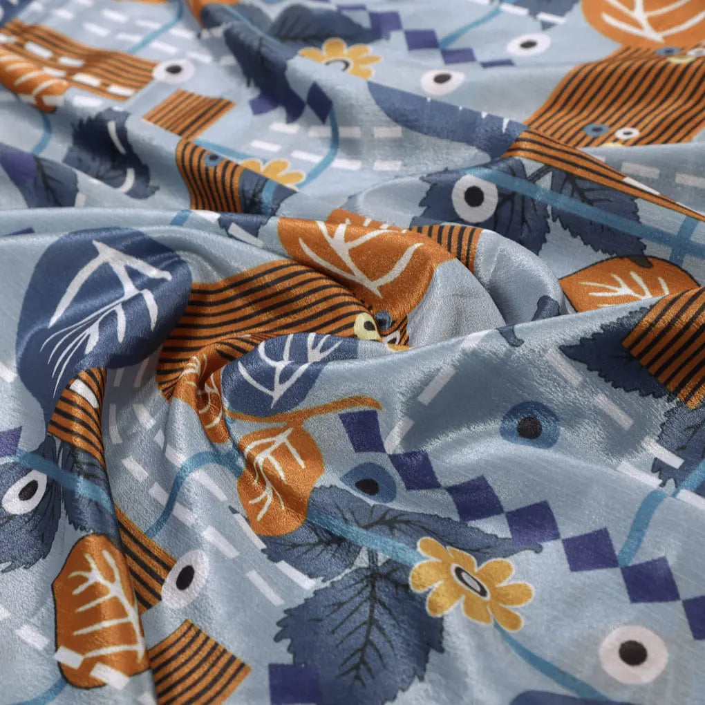 Blue & Orange Floral Geometric Abstract Chinon Fabric – 0l2a0708 copy