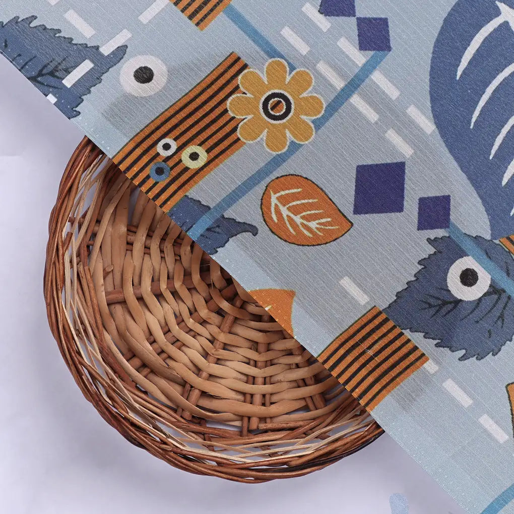 Blue & Orange Floral Geometric Abstract Chinon Fabric – 0l2a0709 copy