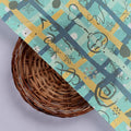 Turquoise & Gold Checkered Quirky Print Chinon Fabric – 0l2a0719 copy