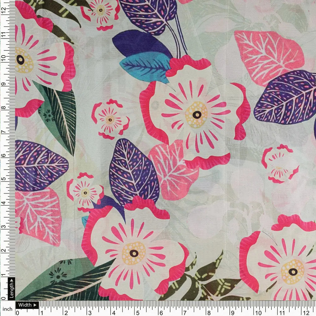 Light Green Tropical Floral & Leaf Print Chinon Fabric – 0l2a0732 copy