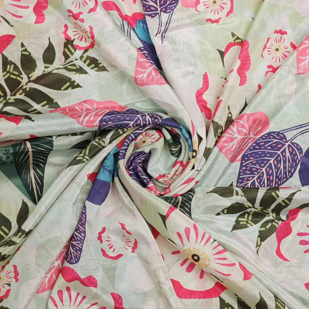 Light Green Tropical Floral & Leaf Print Chinon Fabric – 0l2a0733 copy