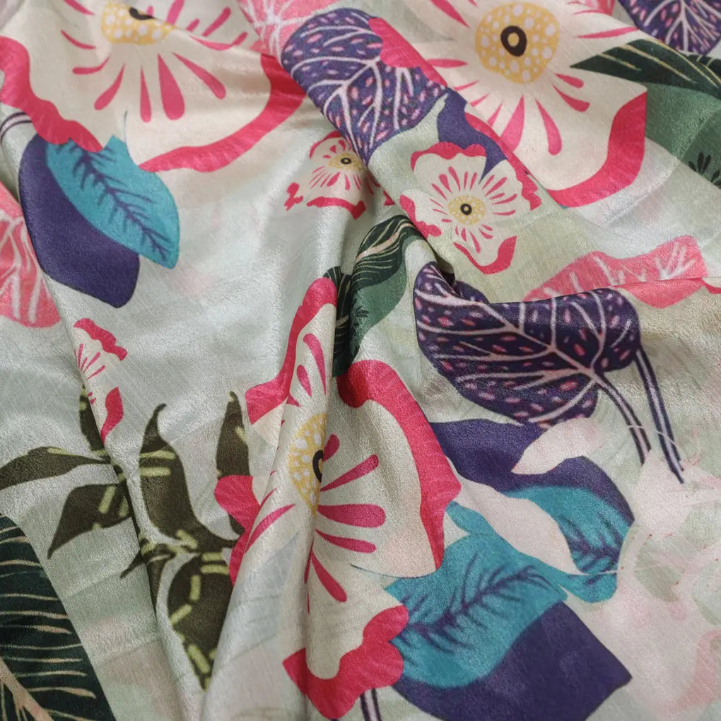 Light Green Tropical Floral & Leaf Print Chinon Fabric – 0l2a0734 copy
